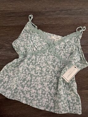 No Comment Sage Green Floral Lace-Trim Cami